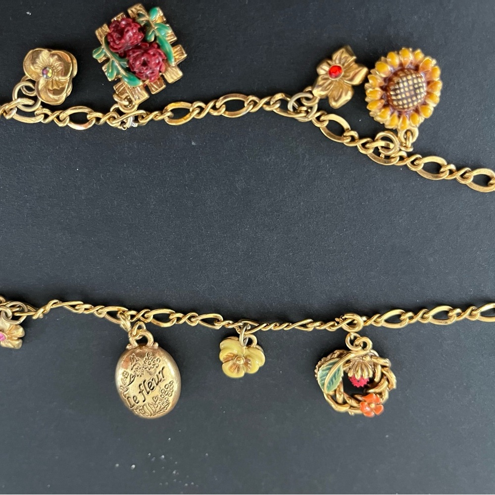 Vintage Joan Rivers Victorian Language of Flowers Necklace with Colorful Charms - Picture 8 of 11
